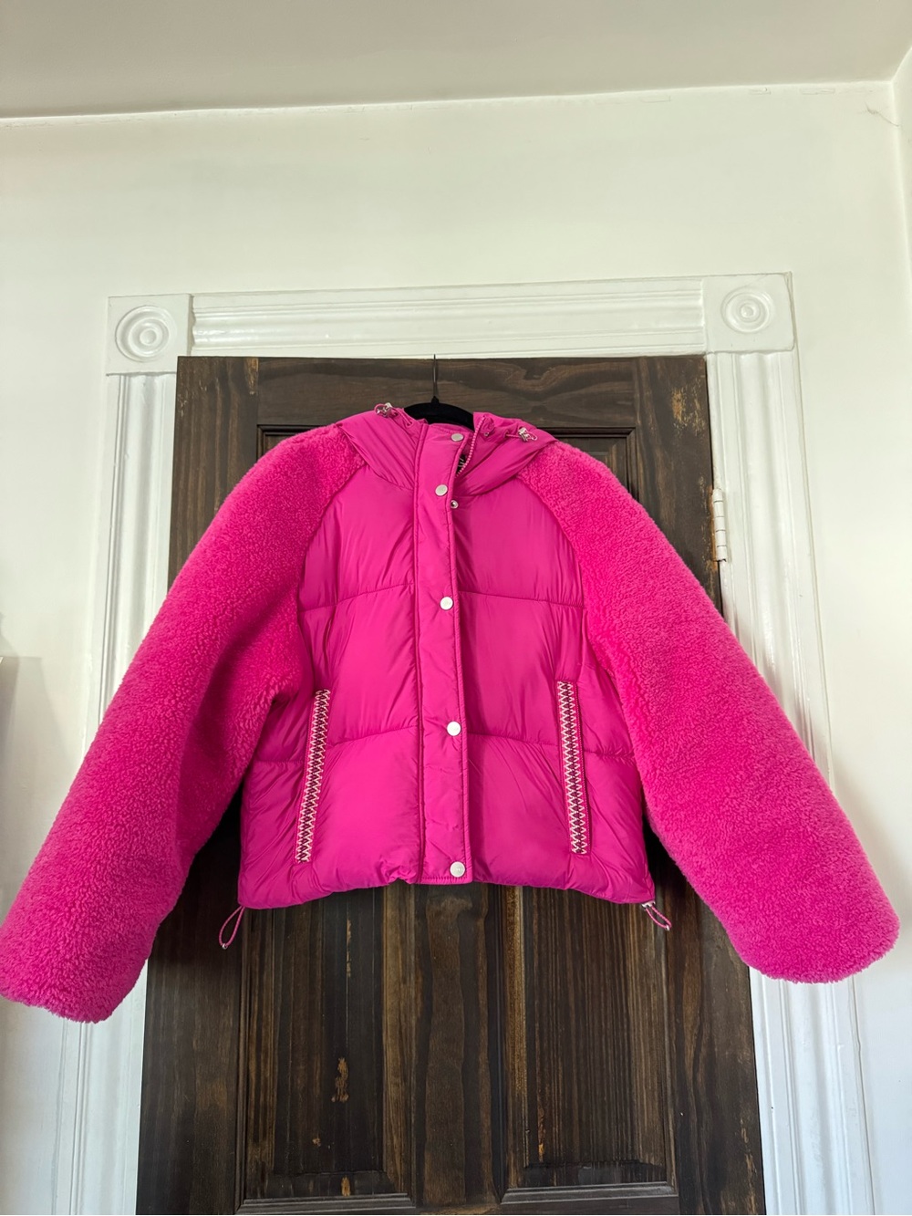 UGG Mykah UGGbraid Pink Fleece Puffer Coat Size Small NWOT